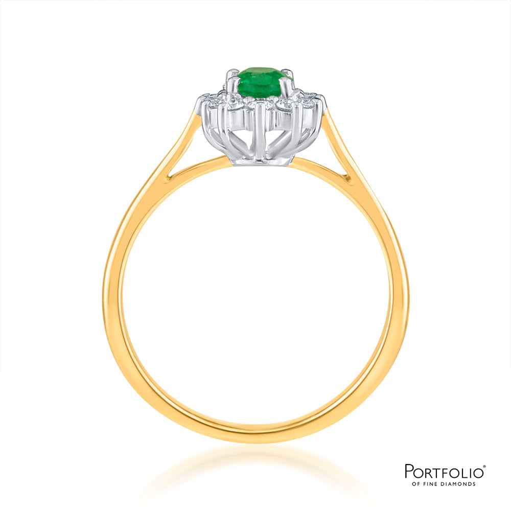 Cluster 0.45ct Emerald Yellow Gold Ring