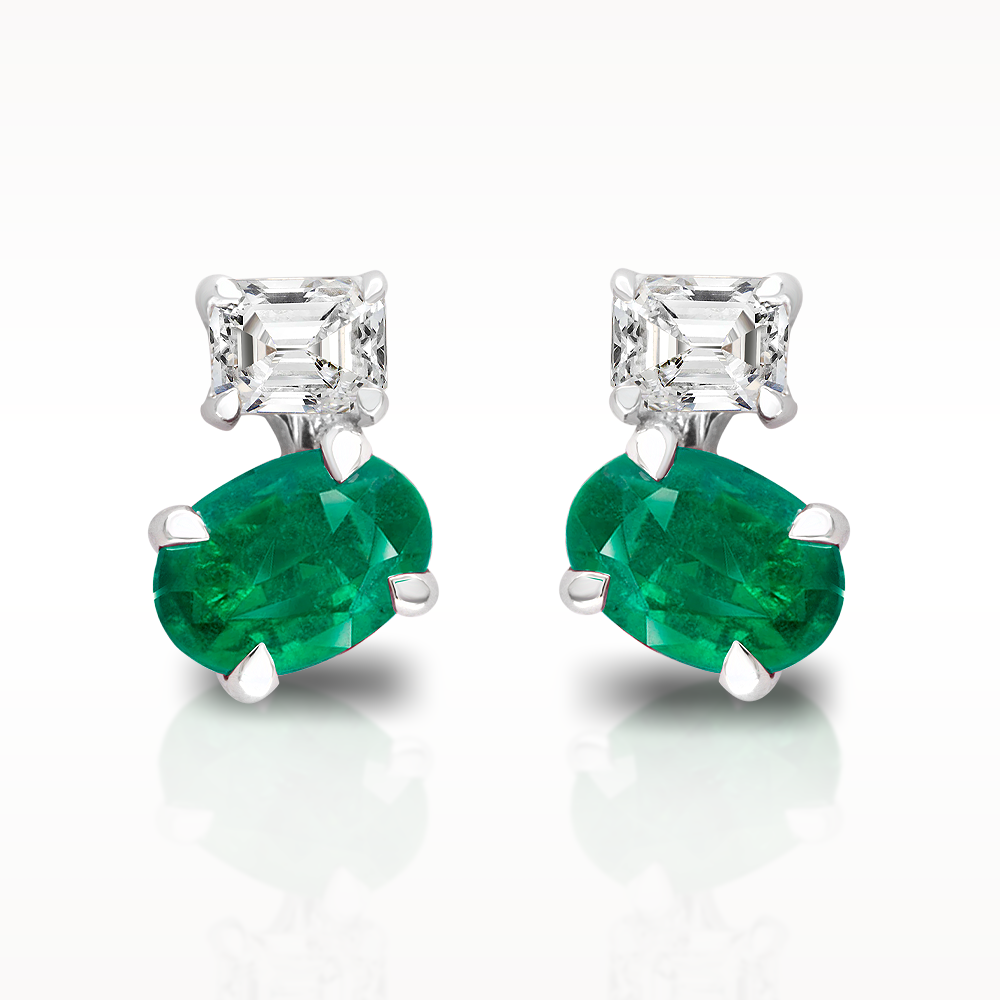 0.94ct Emerald And Diamond White Gold Earrings