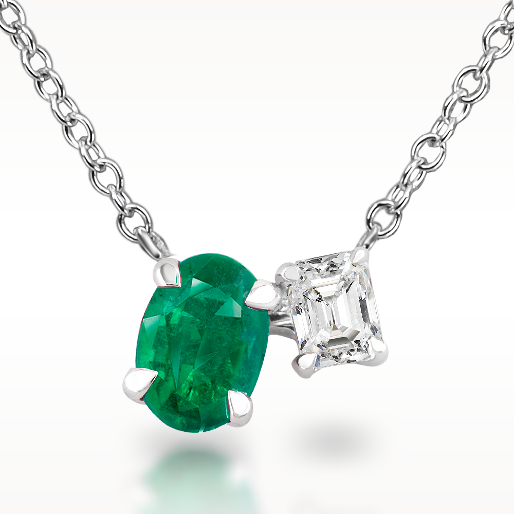 0.82ct Emerald And Diamond White Gold Necklace