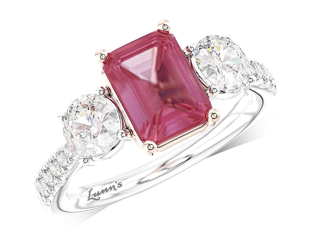 Three Stone 1.28ct Pink Sapphire Platinum/Rose Gold Ring