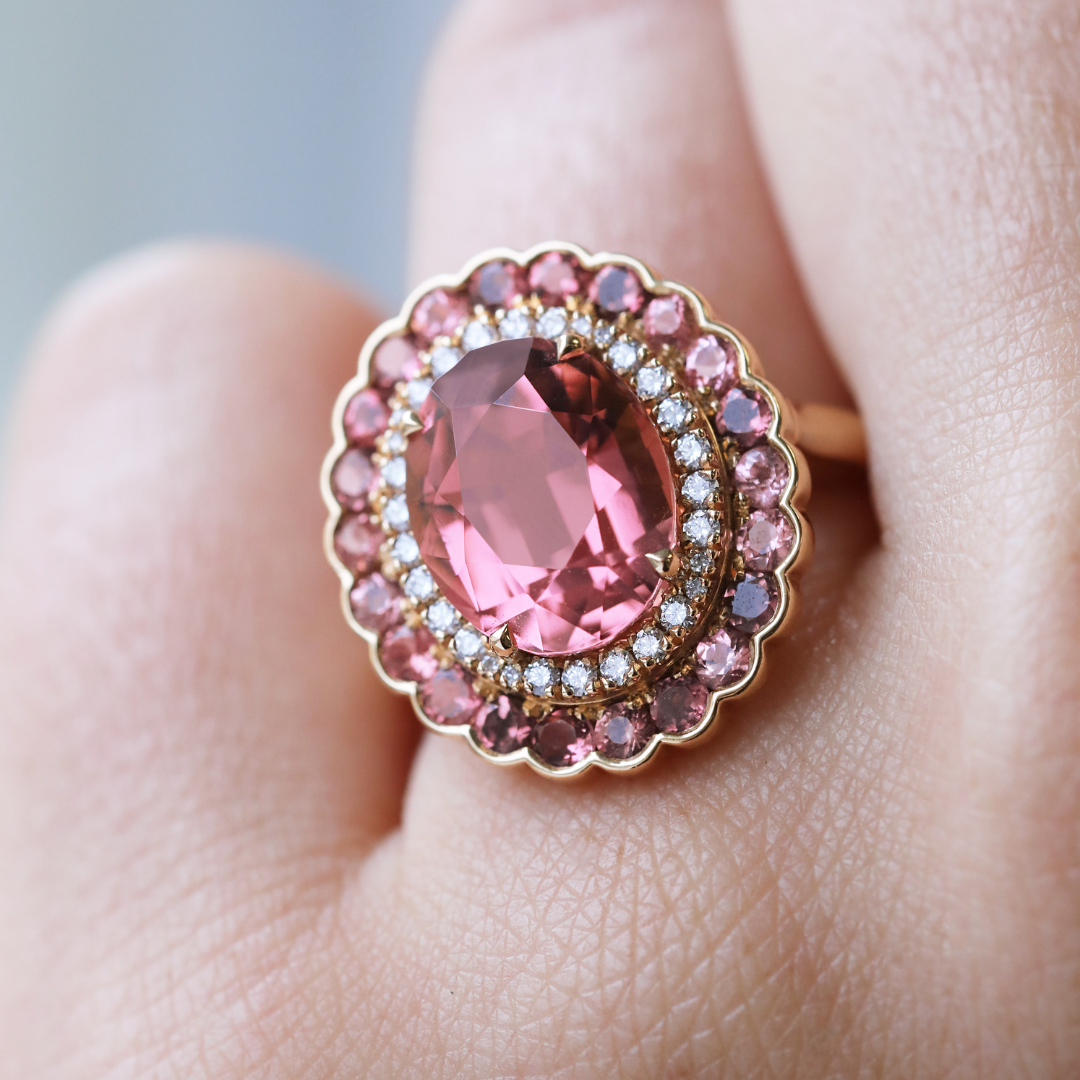 Cluster 5.29ct Pink Tourmaline Rose Gold Ring