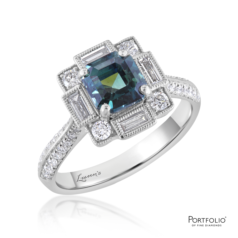 Cluster 1.95ct Teal Sapphire Platinum Ring
