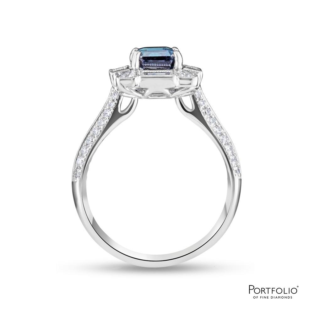 Cluster 1.95ct Teal Sapphire Platinum Ring