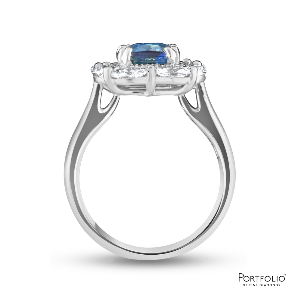Cluster 2.10ct Teal Sapphire Platinum Ring