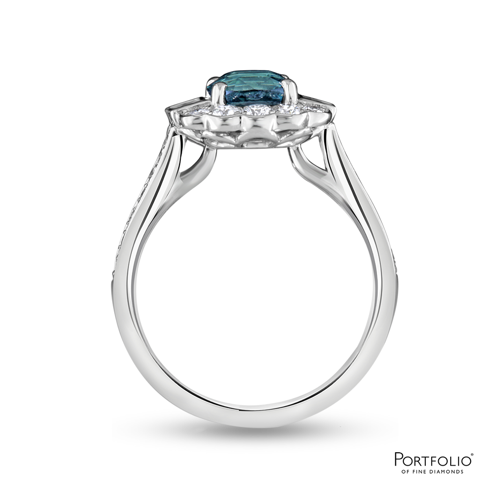 Cluster 1.52ct Teal Sapphire Platinum Ring