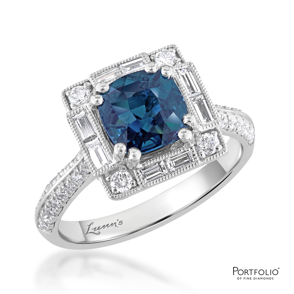 Cluster 2.21ct Teal Sapphire Platinum Ring