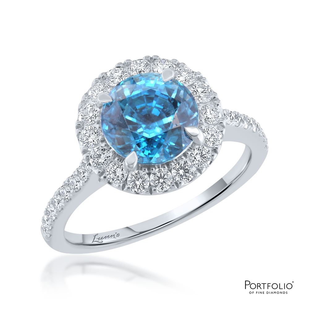 Cluster 3.60ct Blue Zircon White Gold Ring