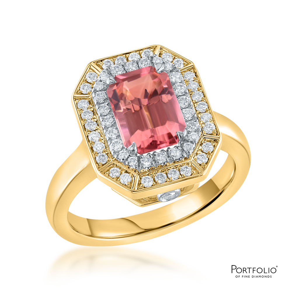 Cluster 1.59ct Pink Tourmaline Yellow Gold Ring