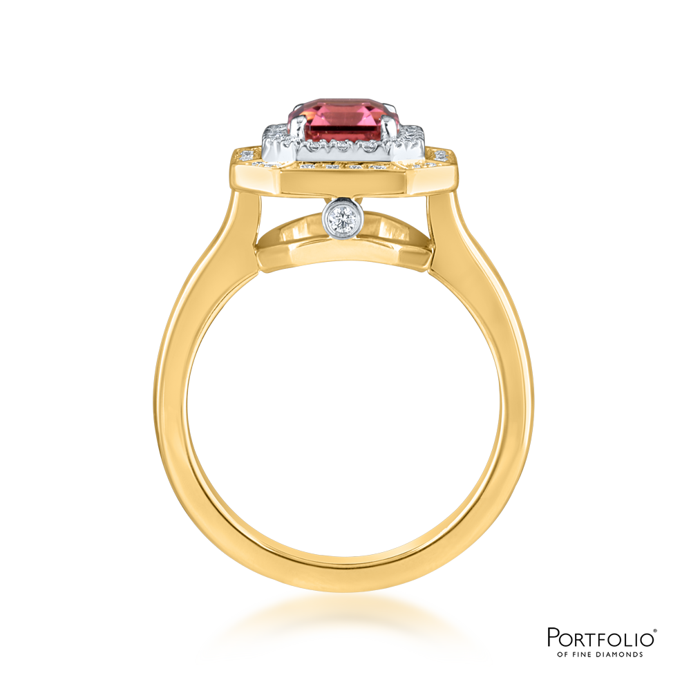 Cluster 1.59ct Pink Tourmaline Yellow Gold Ring