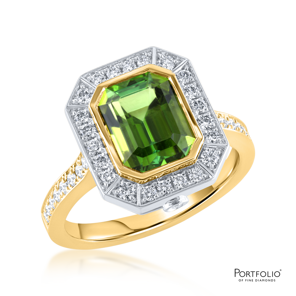 Cluster 2.69ct Green Tourmaline Yellow Gold Ring