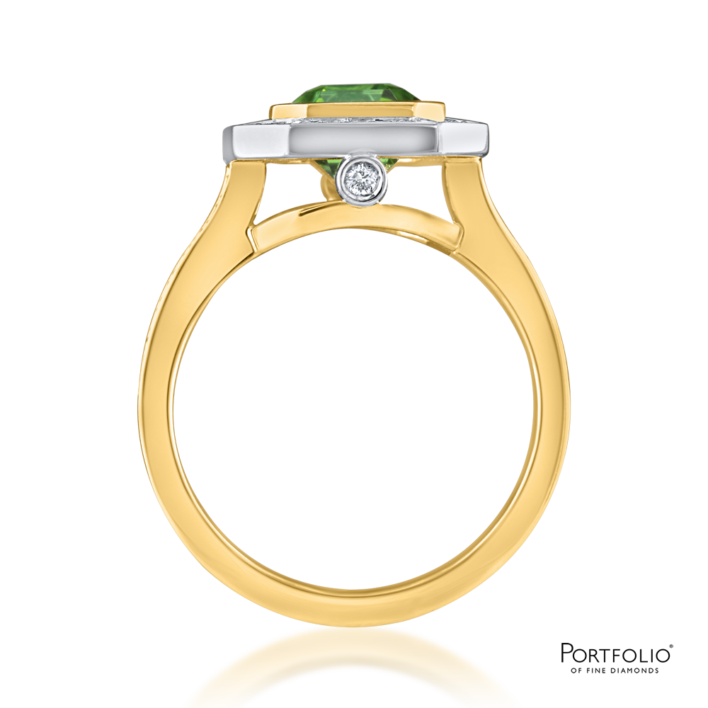 Cluster 2.69ct Green Tourmaline Yellow Gold Ring