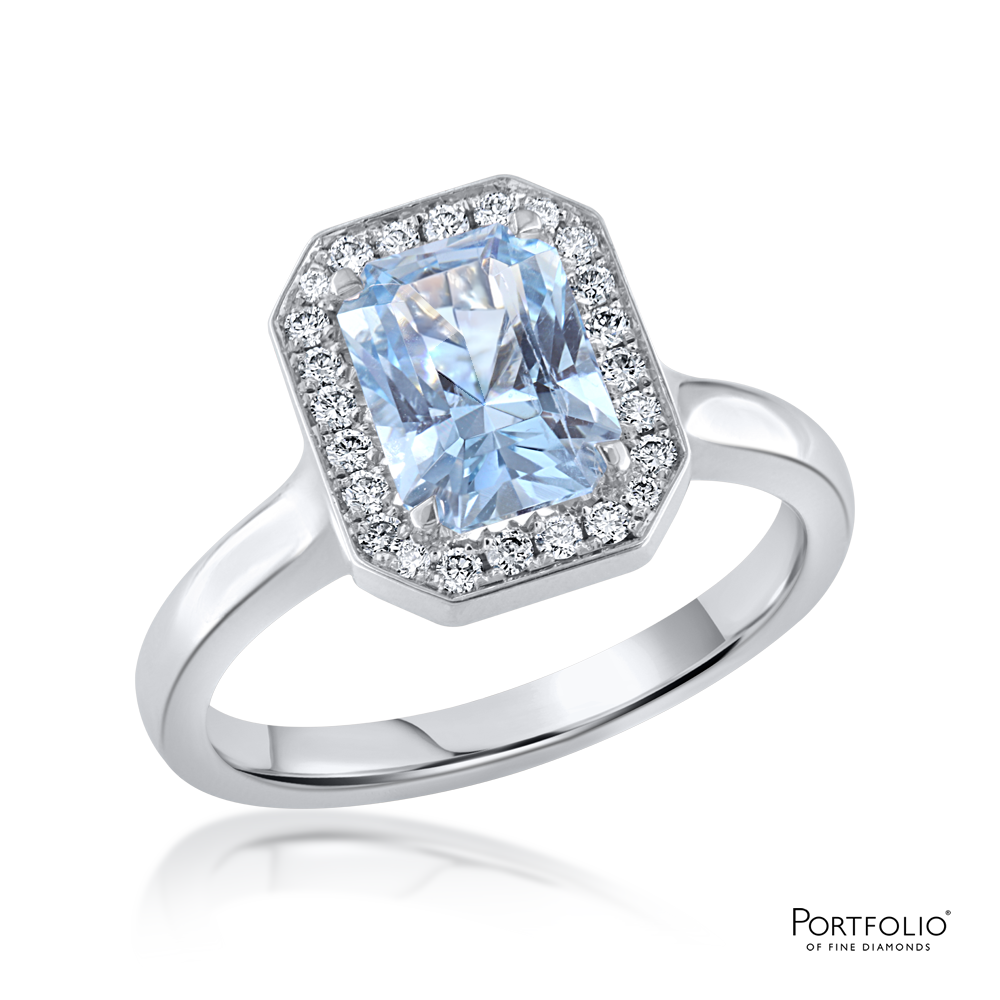 Cluster 1.45ct  Aquamarine and Diamond White Gold Ring