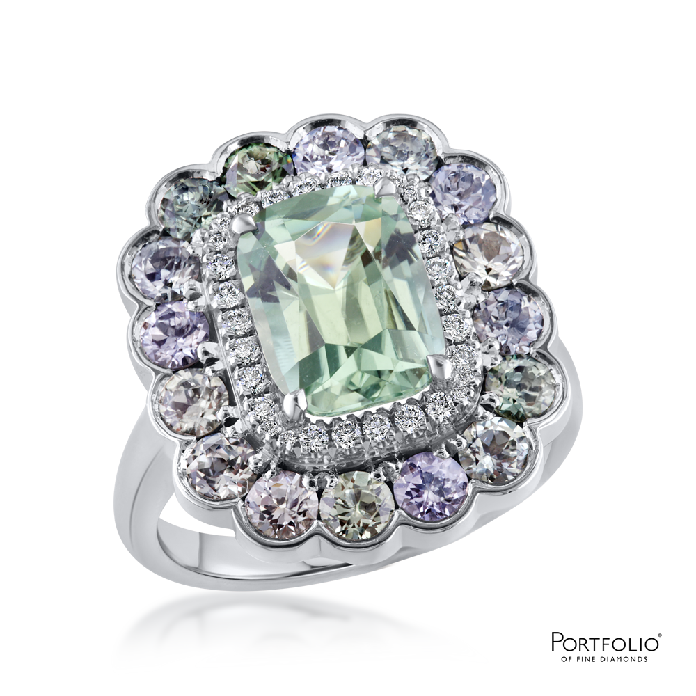 Cluster 2.81ct Green Tourmaline White Gold Ring