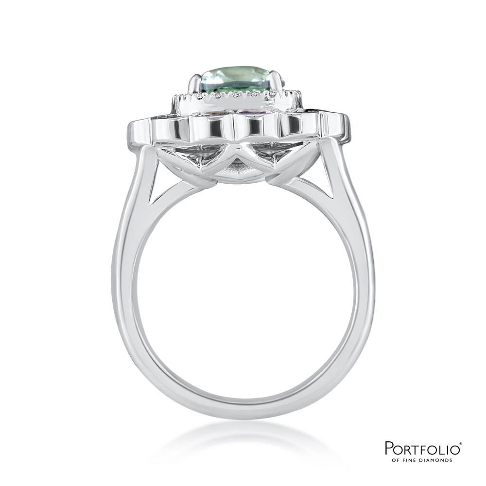Cluster 2.81ct Green Tourmaline White Gold Ring
