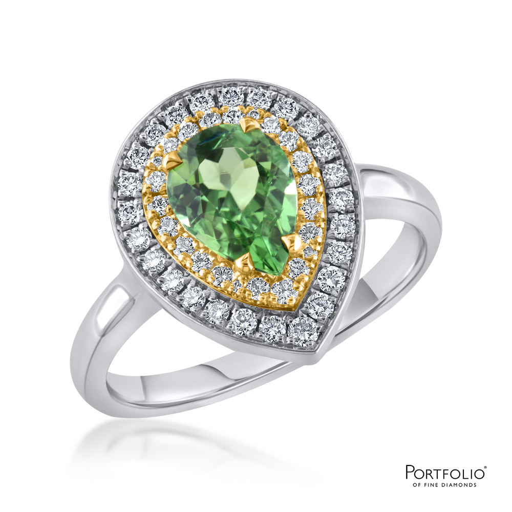 Cluster 1.20ct Green Tourmaline White Gold Ring