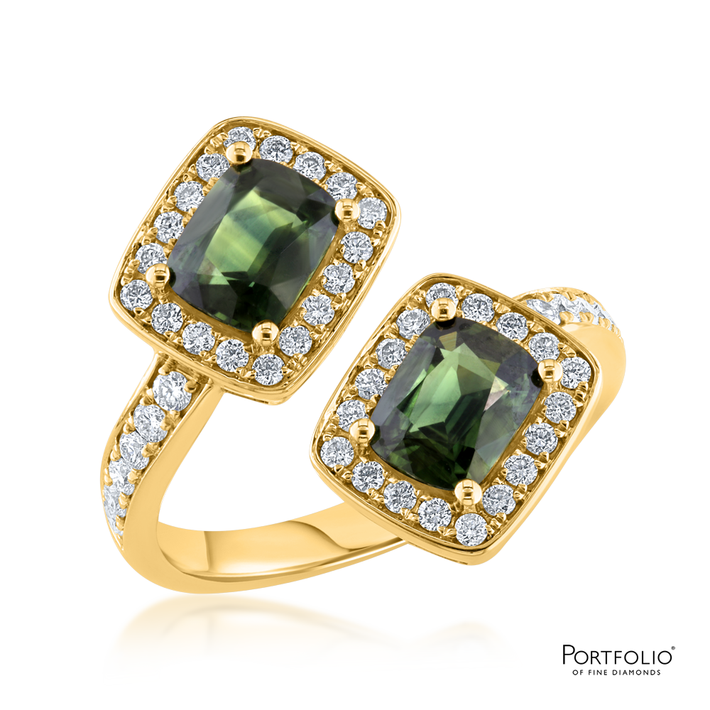 Two Stone 1.91ct Green Sapphire Ring