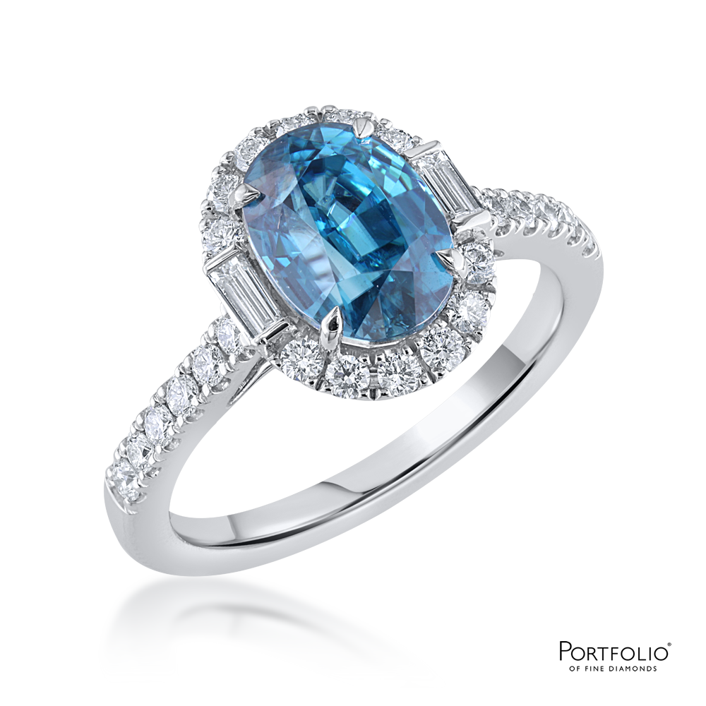 Cluster 4.05ct  Blue Zircon and Diamond White Gold Ring