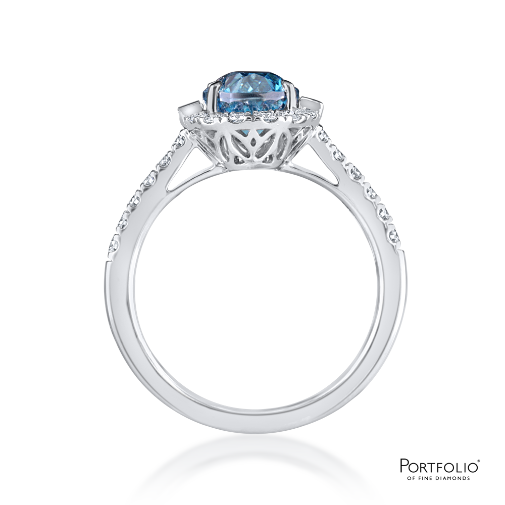 Cluster 4.05ct  Blue Zircon and Diamond White Gold Ring