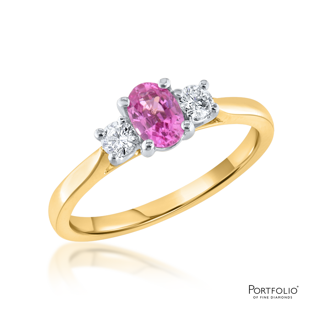 Three Stone 0.52ct Pink Sapphire and Diamond Ring