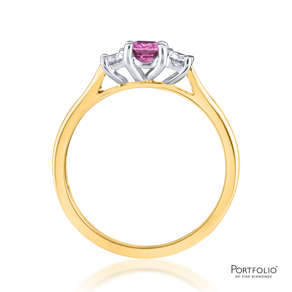 Three Stone 0.52ct Pink Sapphire and Diamond Ring