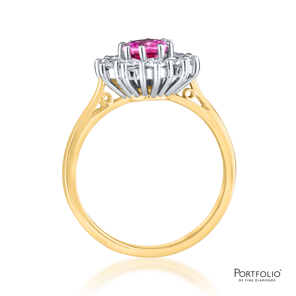 Cluster 0.98ct Pink Sapphire and Diamond Yellow Gold Ring