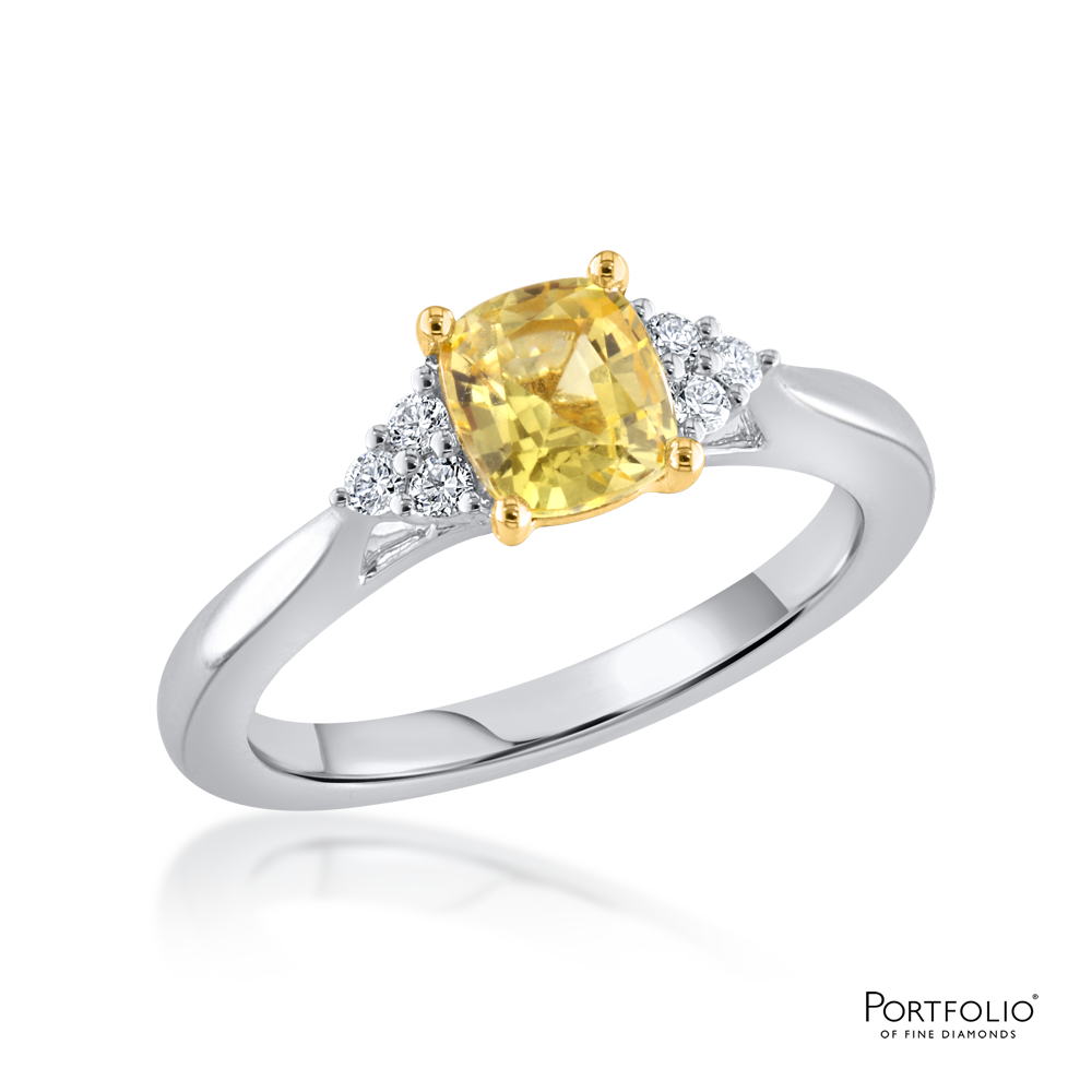 Solitaire 1.09ct Yellow Sapphire and Diamond White gold Ring