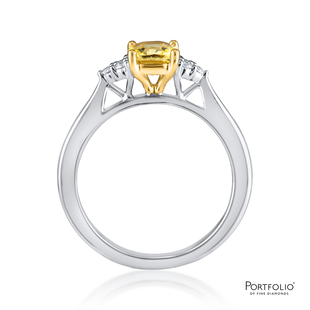 Solitaire Yellow Sapphire and Diamond White gold Ring