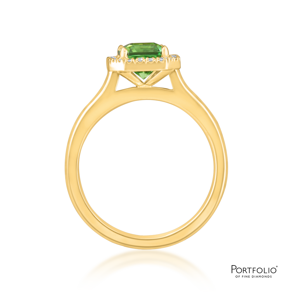 Cluster 1.21ct Green Tourmaline Yellow Gold RIng