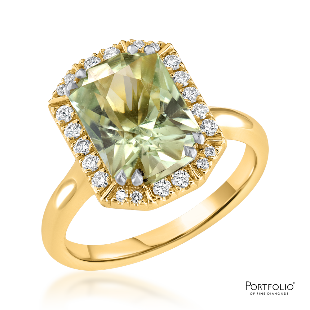 Cluster 3.78ct Mint Green Tourmaline Yellow Gold Ring