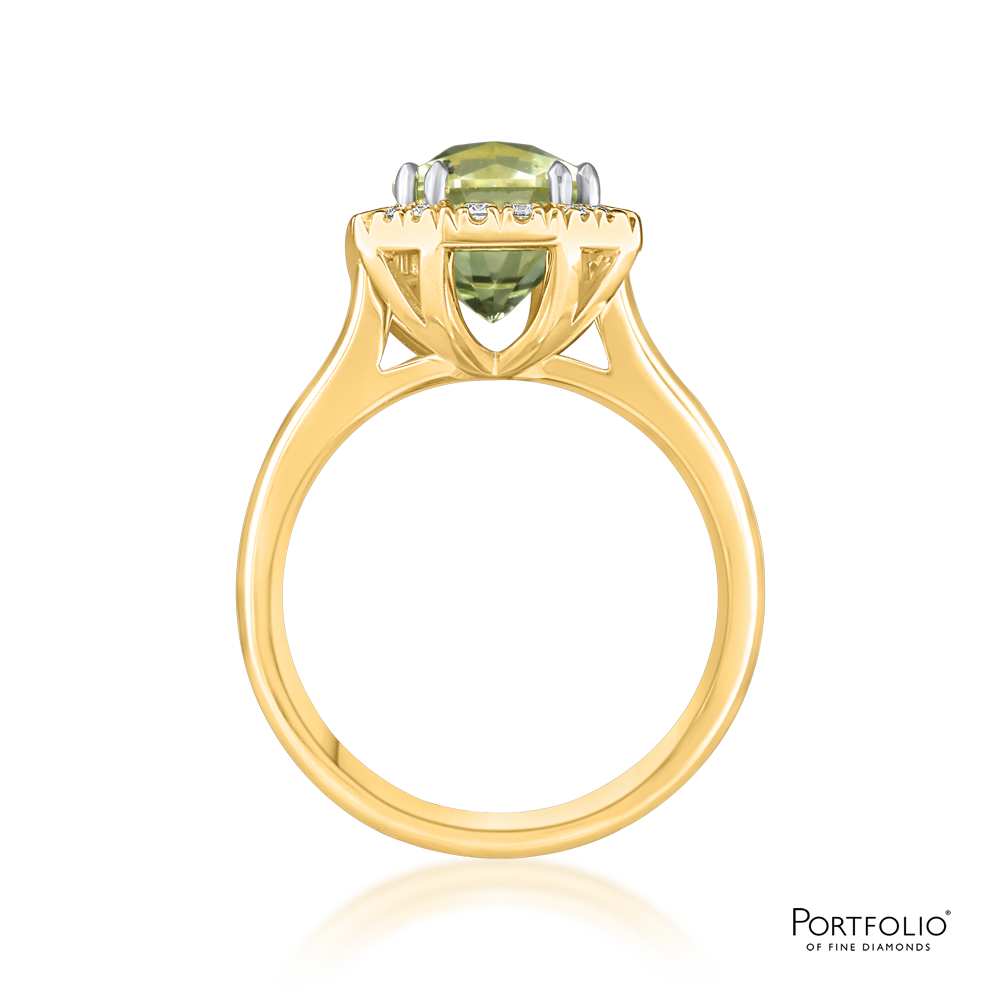 Cluster 3.78ct Mint Green Tourmaline Yellow Gold Ring