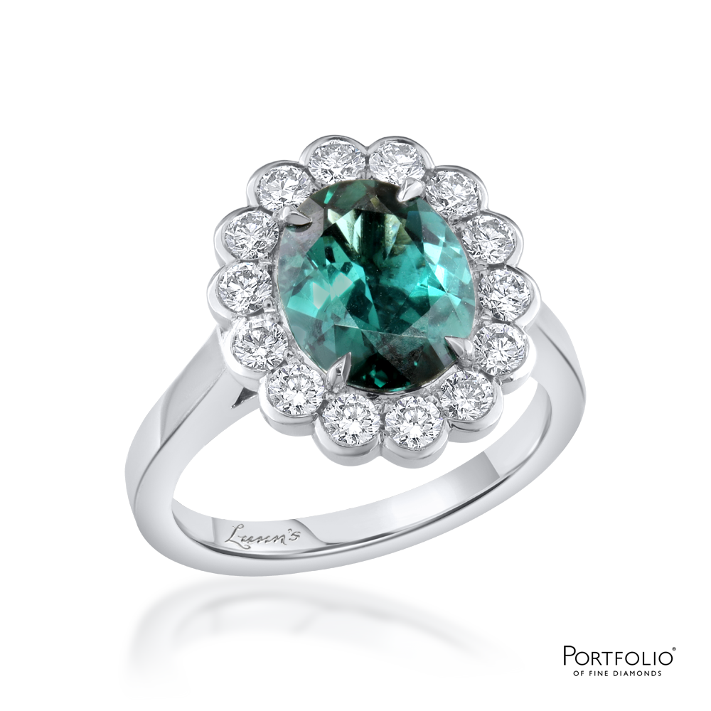 Cluster 2.31ct Blue Tourmaline Platinum Ring