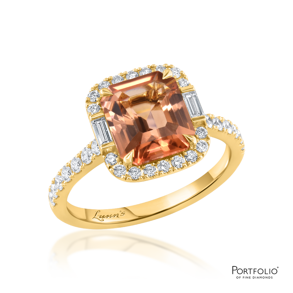Cluster 2.48ct Peach Tourmaline Yellow Gold Ring