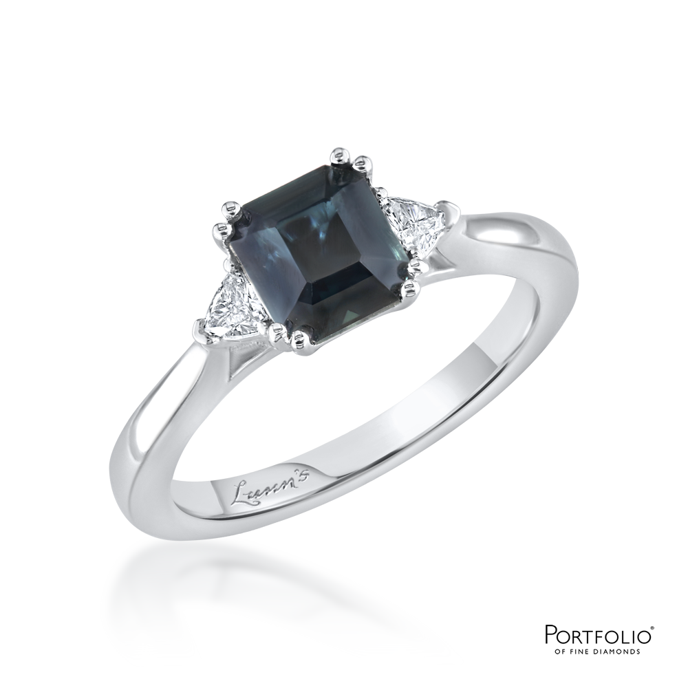Three Stone 1.74ct Teal Sapphire Platinum Ring