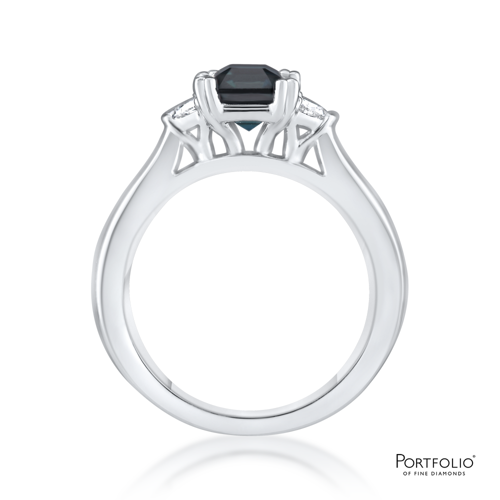 Three Stone 1.74ct Teal Sapphire Platinum Ring