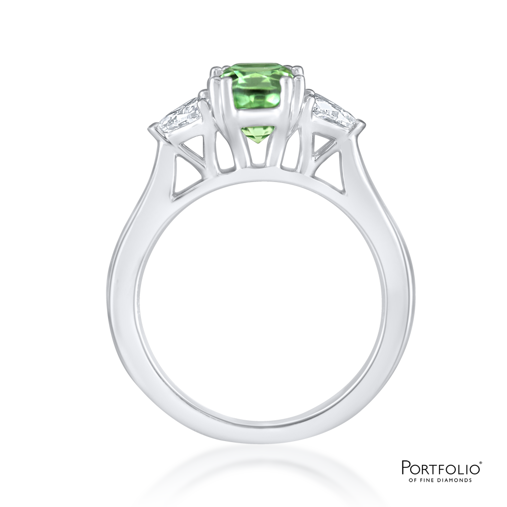 Three Stone 2.03ct Mint Tourmaline Platinum Ring