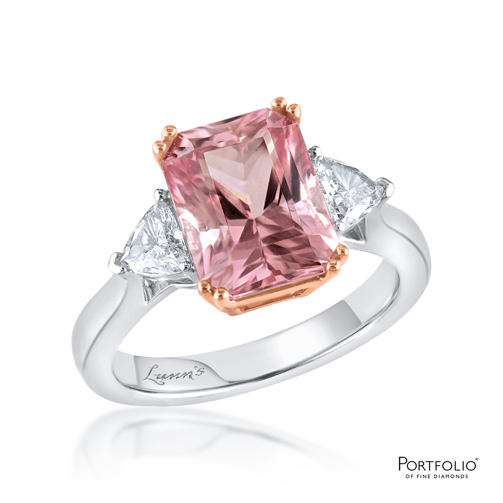Three Stone 4.27ct Pink Tourmaline Platinum Ring