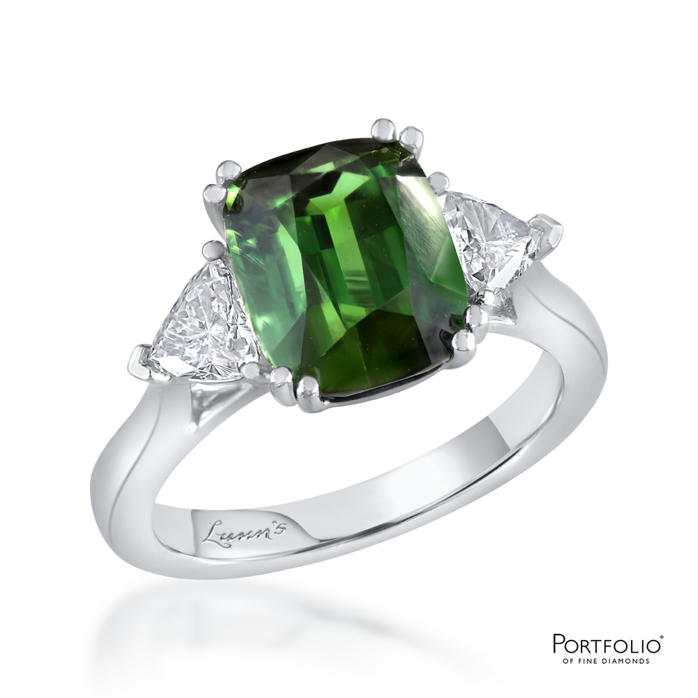 Three Stone 4.09ct Green Tourmaline Platinum Ring