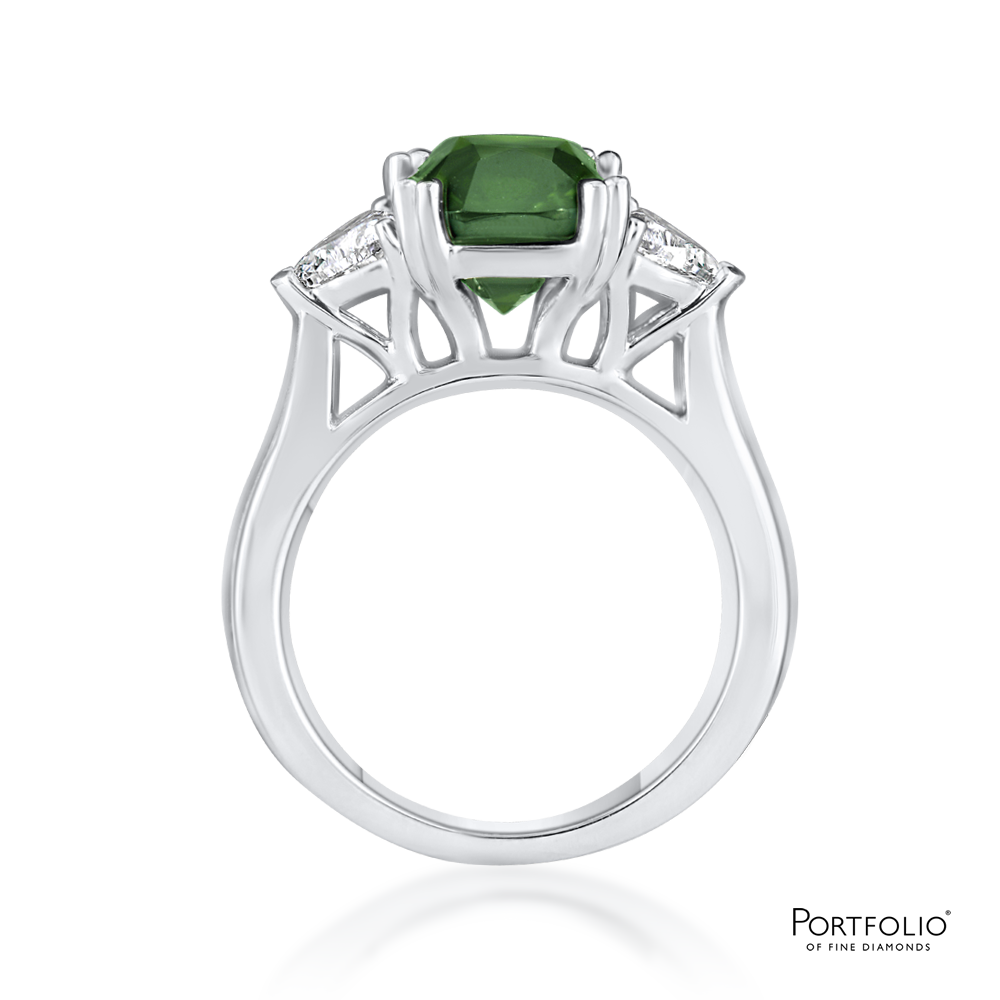 Three Stone 4.09ct Green Tourmaline Platinum Ring