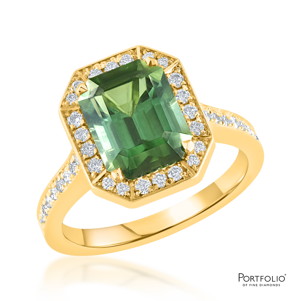 Cluster 3.45ct Green Tourmaline Yellow Gold Ring