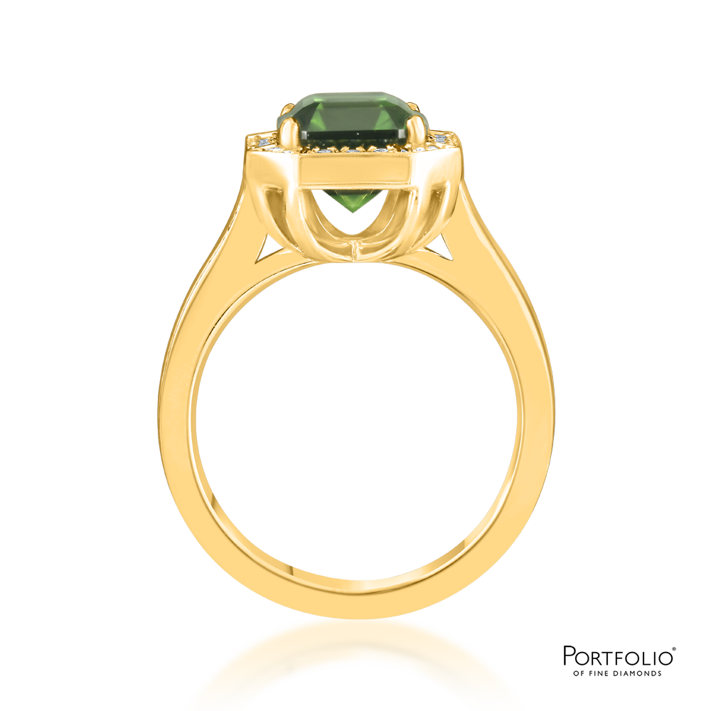 Cluster 3.45ct Green Tourmaline Yellow Gold Ring