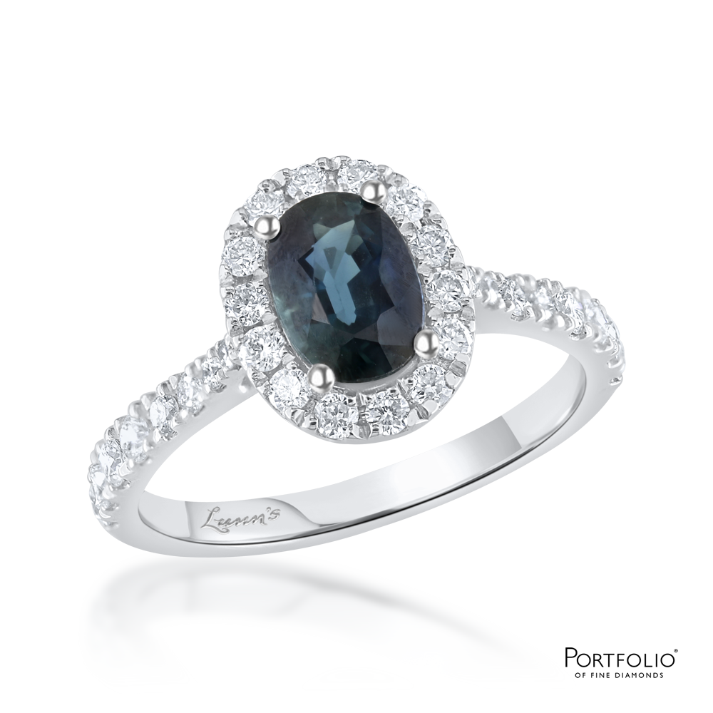 Cluster 1.02ct Teal Sapphire Platinum Ring