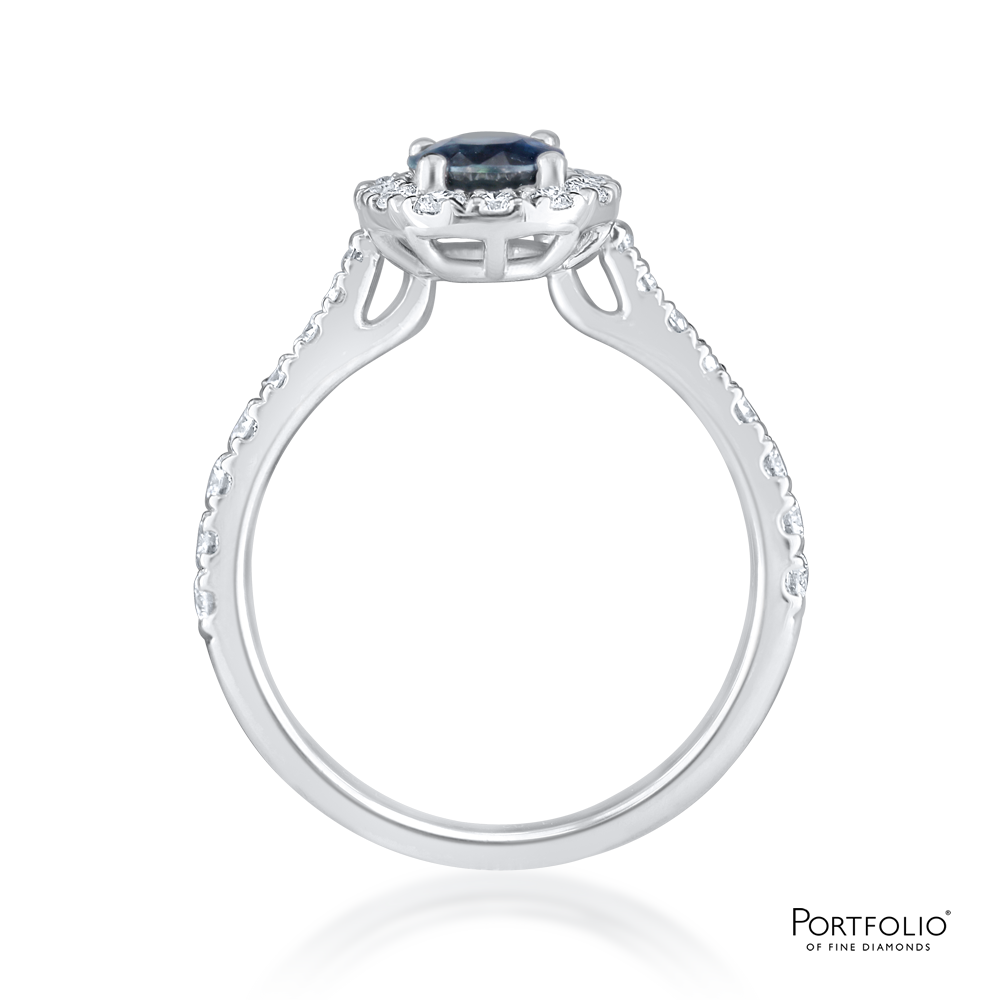 Cluster 1.02ct Teal Sapphire Platinum Ring