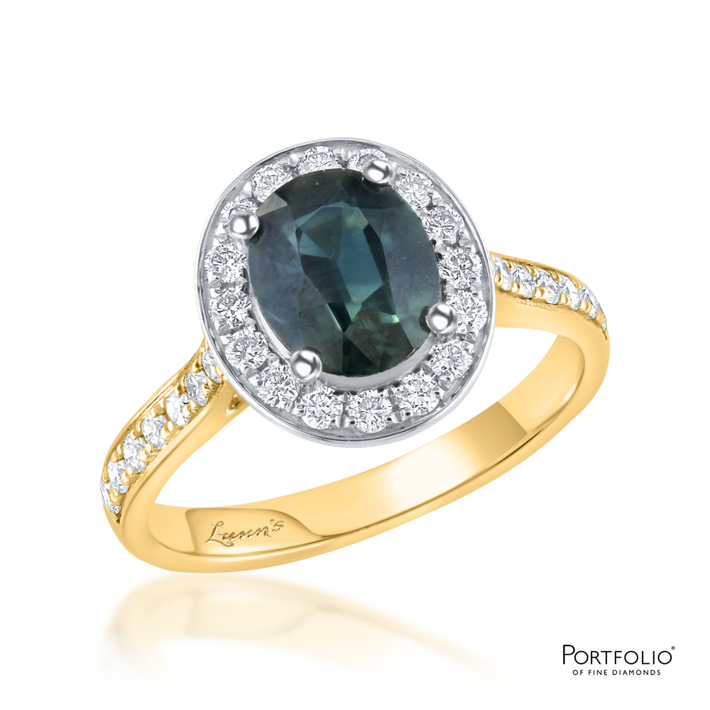 Cluster 1.75ct Teal Sapphire Yellow Gold Ring