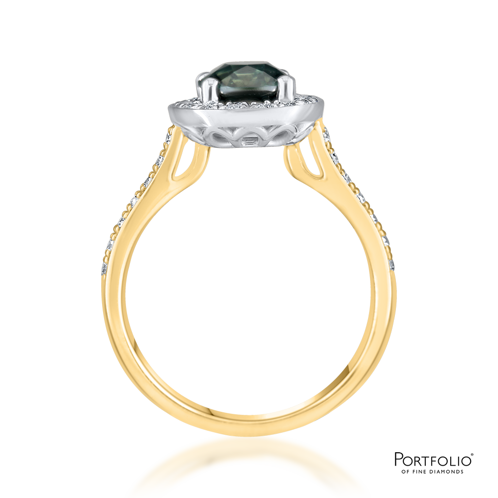 Cluster 1.75ct Teal Sapphire Yellow Gold Ring