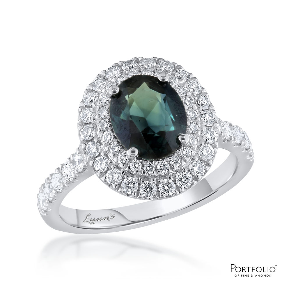Cluster 1.75ct Teal Sapphire Platinum Ring