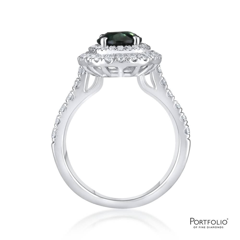 Cluster 1.75ct Teal Sapphire Platinum Ring