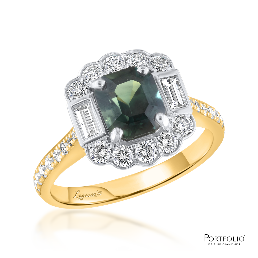 Cluster 1.62ct Teal Sapphire Yellow Gold Ring
