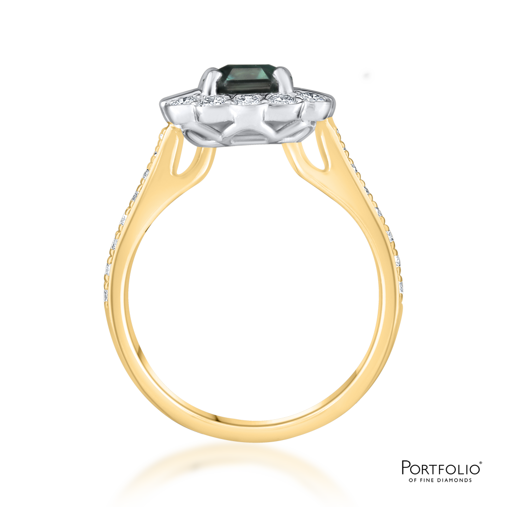 Cluster 1.62ct Teal Sapphire Yellow Gold Ring