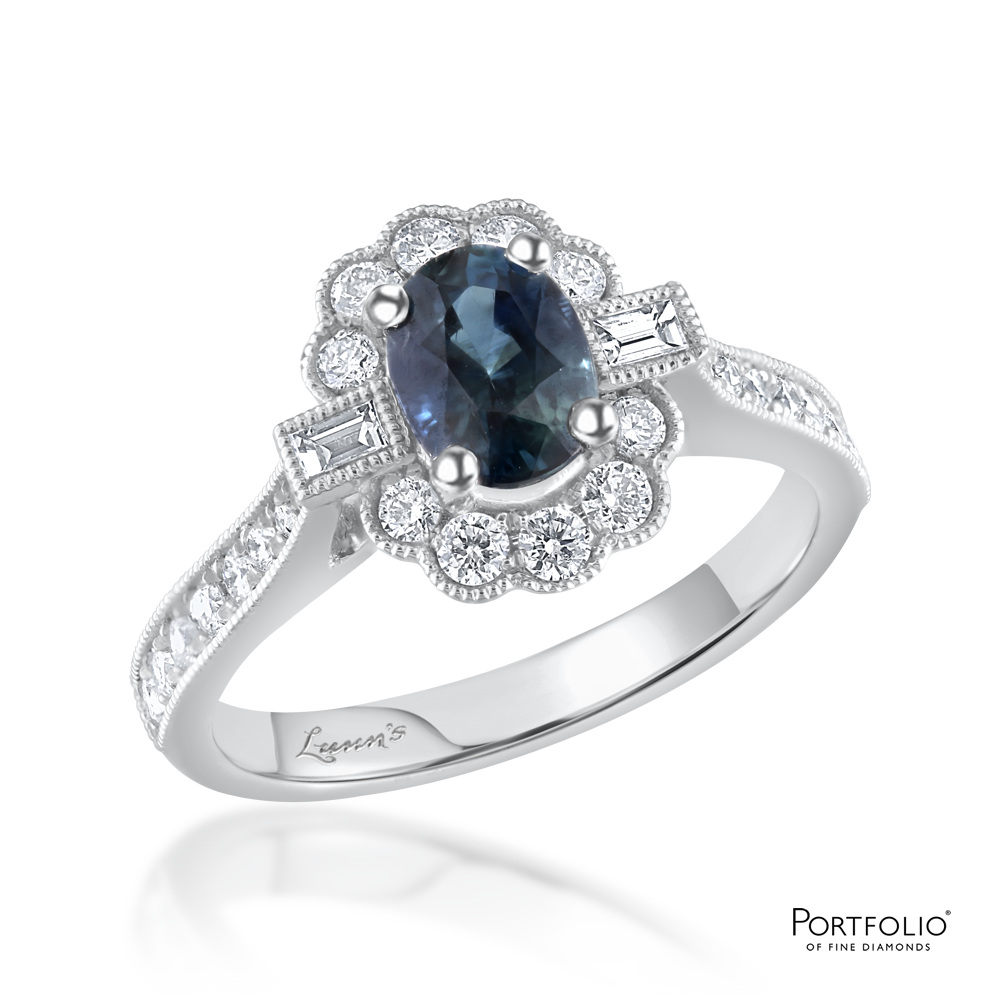 Cluster 1.10ct Teal Sapphire Platinum Ring