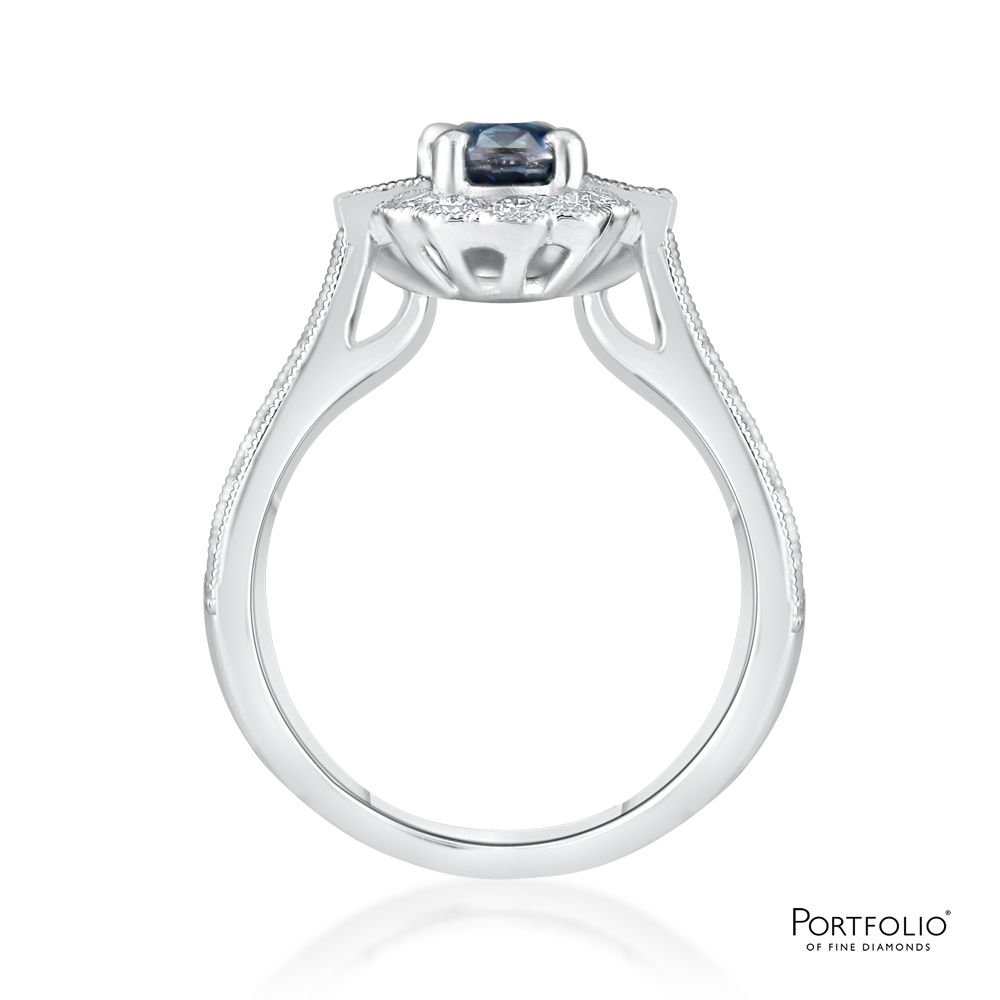 Cluster 1.10ct Teal Sapphire Platinum Ring